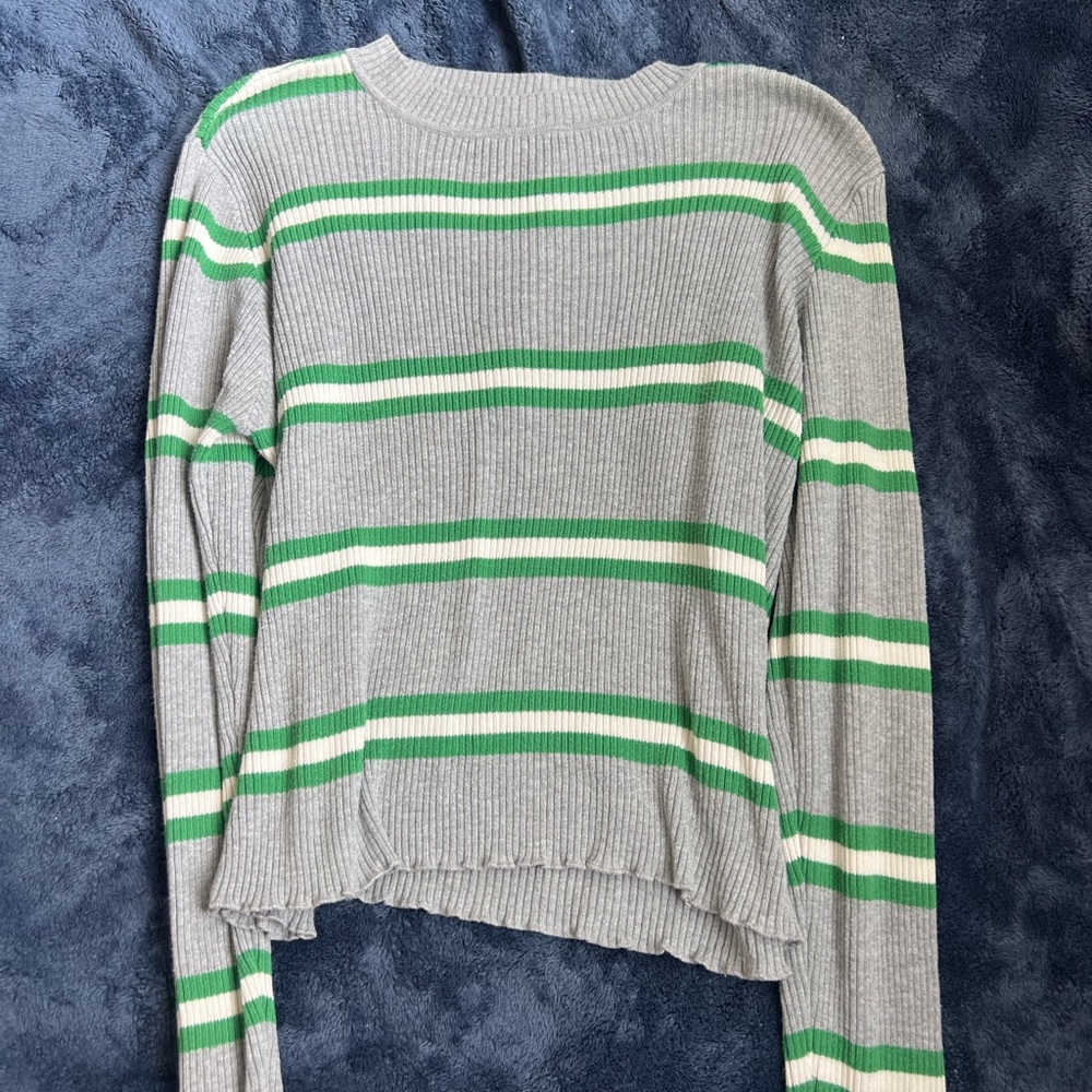 Nordstrom Gray and Green Striped Sweater